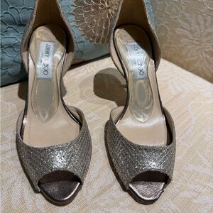 Jimmy Choo Glittering Gold Peep-Toe Heels